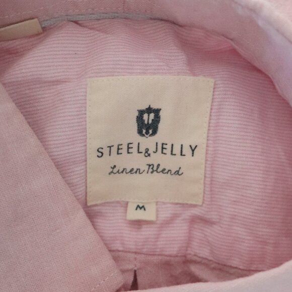 Steel & Jelly Mens Pink Sz M Linen Collared Button Down Short Sleeve Top - Picture 10 of 12